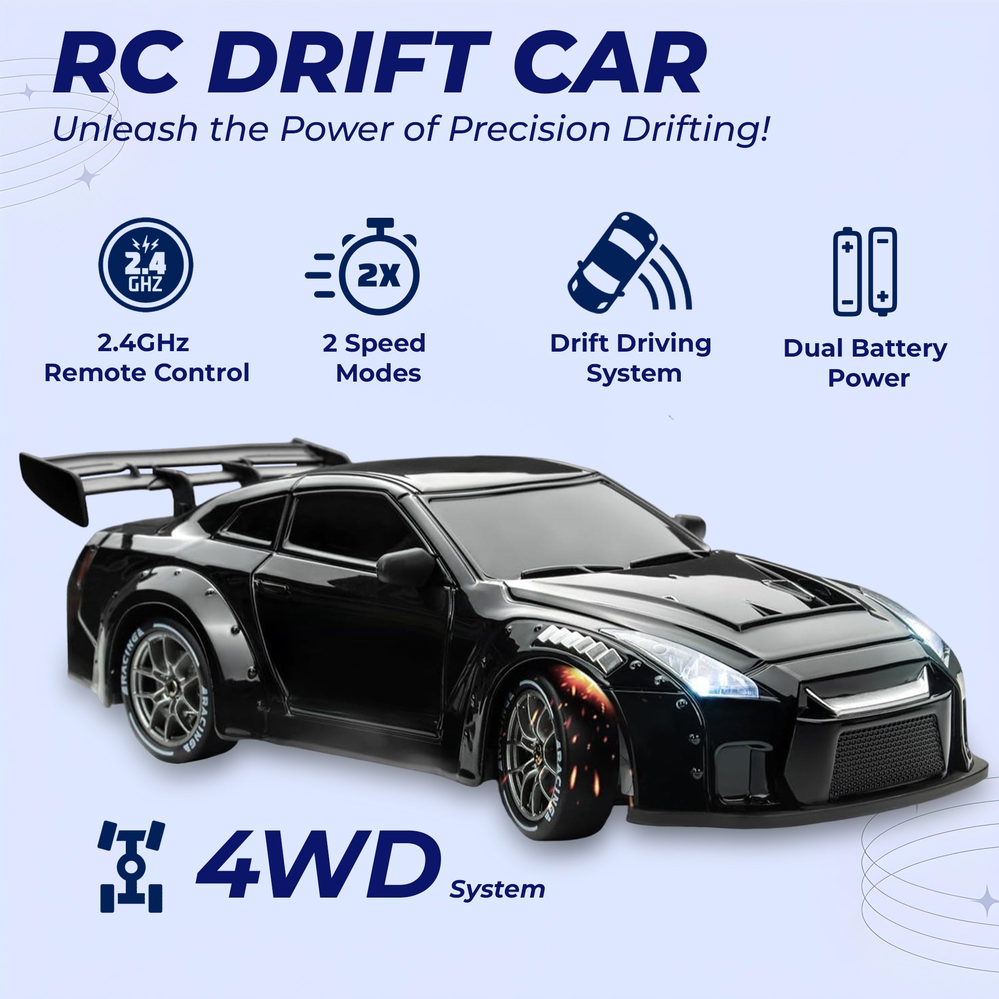 RC Drift Car – LED Lights, High-Speed 4WD & Drift Tires